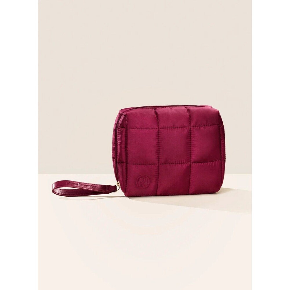 NWOT Rare Beauty by Selena Gomez Berry Puffy Quilted Nylon Essentials Zip Pouch
